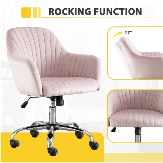 Pacific Seashell Inspo Modern Chair with Wheels Height Adjustable Casters Home Office Leisure Accent in Pink Velvet 25” x 20” x 32”