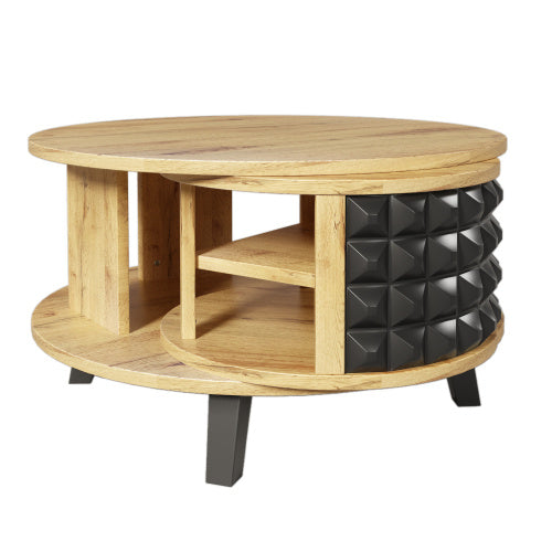 Rebel Spike Art Deco Modern Coffee Table with Rotating Storage Made of Particle Board Color Natural Wood with Black