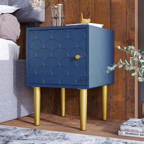 Royal Blue Ocean Home (Set of 2) Solid Nightstands, Wood Bedside Tables with Gold Legs Size 19.69” x 13.78” x 13.78”