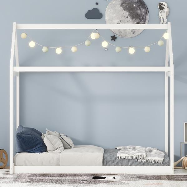 Mont Blanc Single Chalet Bed Canopy House Pine Wood Color White 76.1” x 41.5” x 70.9”