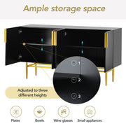 Bauhaus Sleek Elegance Modern 4-door Sideboard Minimalist Style Buffet Cabinet with Gold Metal Handle and Legs