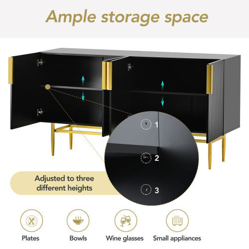 Bauhaus Sleek Elegance Modern 4-door Sideboard Minimalist Style Buffet Cabinet with Gold Metal Handle and Legs