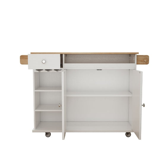 California Kitchen Island Organizer Trolley With Solid Wood Top, Wine Storage, Spice Rack, Towel Rack, Wine Glass Holder