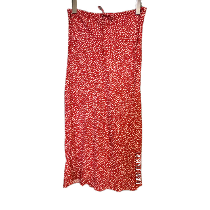 Madewell Drawstring Midi Skirt Side Slit Picnic Pattern in Red Brick Size 6