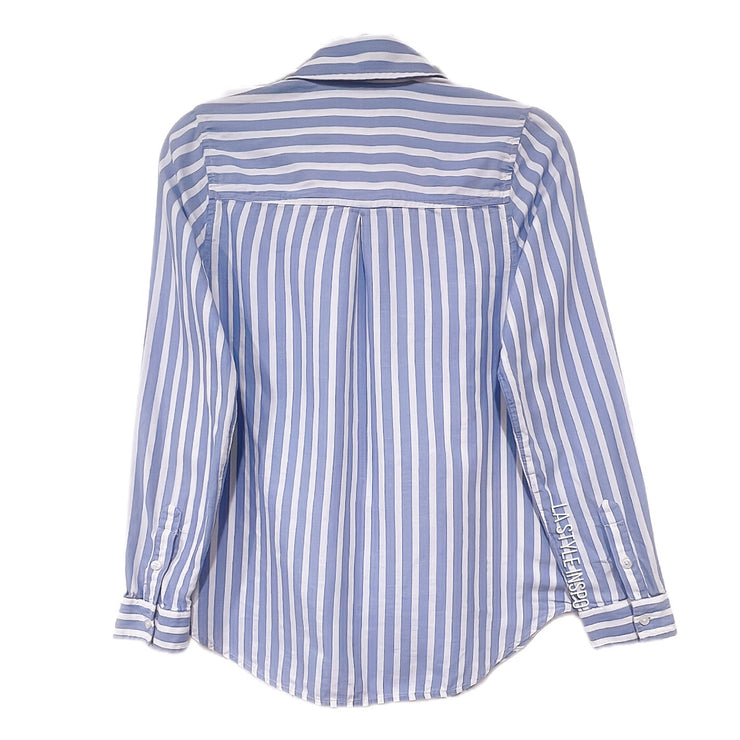 Lucky Brand 100% Cotton Blue and White Striped Button-Up Long Sleeve Shirt Size Small