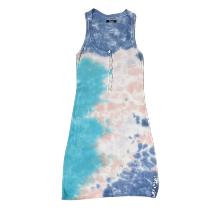 Michael Lauren Tie Dye Mini Dress in Blue, Light Pink and Turquoise Size XS
