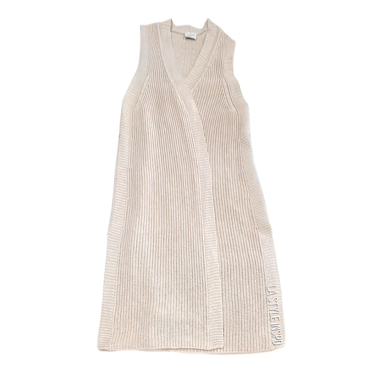 WRAP London Maxi Cardigan Open Front Cotton Knit Beige Tan Size 12