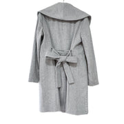 Ann Taylor Rayon Shad Collar Long Wrap Coat Belted Light Herringbone Gray Small