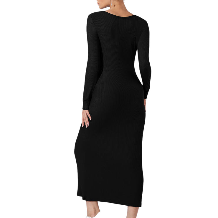 Accentuate Simply Beauty Maxi Dress Deep Neck Solid Color in Black and Coffee Sizes, S, M, L, XL, 2X, 3X, 4X