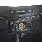 Zara Faux Leather Animal Pencil Skirt Front Side Slits Print Black Size M
