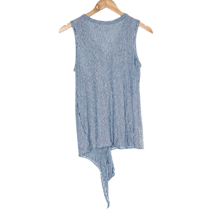 Rachel Zoe Linen Blouse Sleeveless Stripped Top Tie Bow Buttoned Shirt Size Small