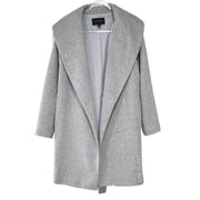 Ann Taylor Rayon Shad Collar Long Wrap Coat Belted Light Herringbone Gray Small