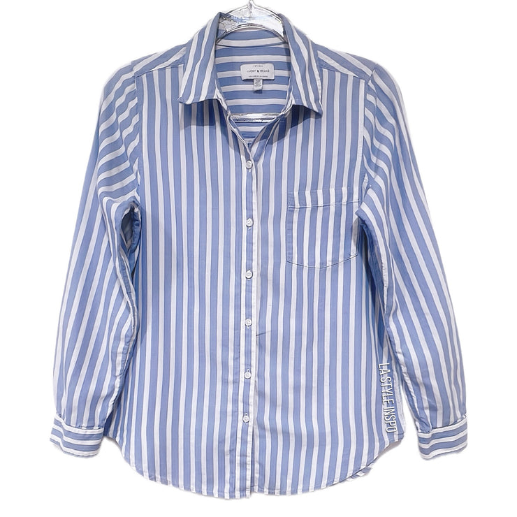 Lucky Brand 100% Cotton Blue and White Striped Button-Up Long Sleeve Shirt Size Small