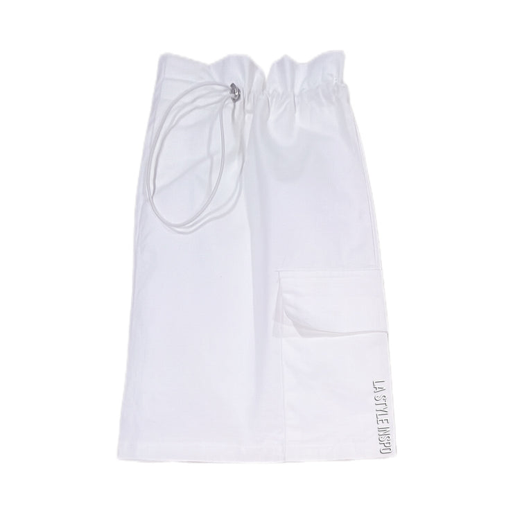 Coquette Drawstring Mini Skirt with Two Side Pockets Size in Color Snow White Small Medium