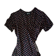 Reformation Floral Wrap Dress Short Sleeve Dark Blue Size 6