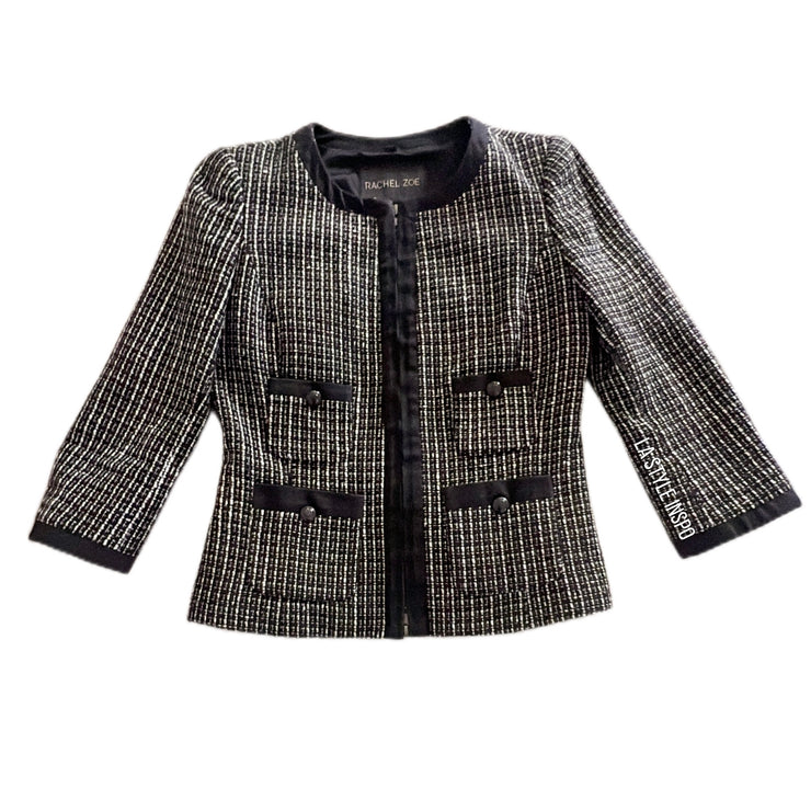 Rachel Zoe Tweed Jacket Black White Size 8