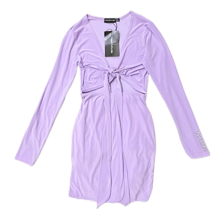 Pretty Little Thing Lilac Silky Plunge Tie Front Cut Out Size Medium