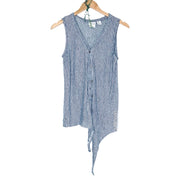 Rachel Zoe Linen Blouse Sleeveless Stripped Top Tie Bow Buttoned Shirt Size Small