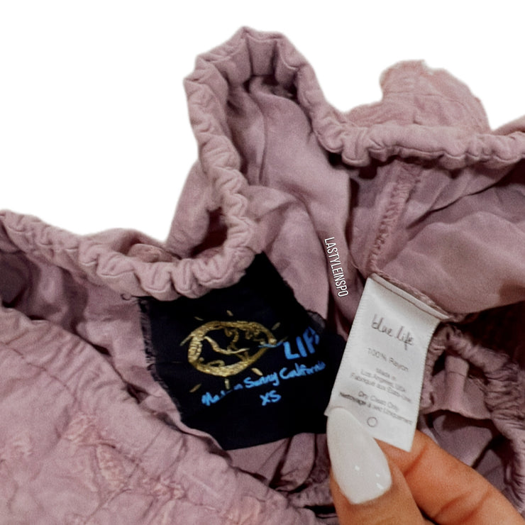 Blue Life Ruffled Crop Top 100% Rayon Pale Pink Mauve in Size XS