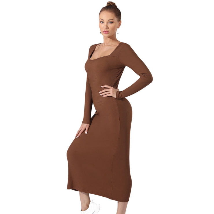 Accentuate Simply Beauty Maxi Dress Deep Neck Solid Color in Black and Coffee Sizes, S, M, L, XL, 2X, 3X, 4X