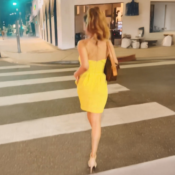 BCBG Classy Cocktail Strapless Mini Dress in Yellow Size 4