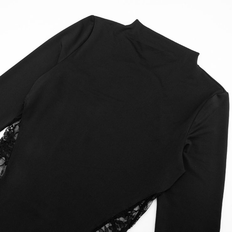 Mystique Deep Stitching Lace Sheath Long Sleeve Socialite Maxi Dress in Black Size S, M, L