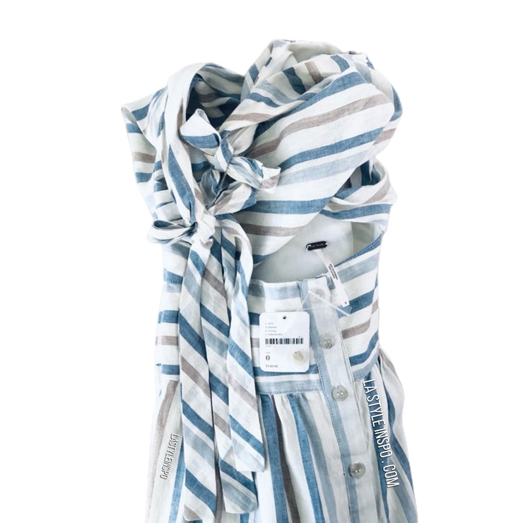 NEW Free People Maxi Dress Striped Cut Out Crop Ivory Light Blue Size 0