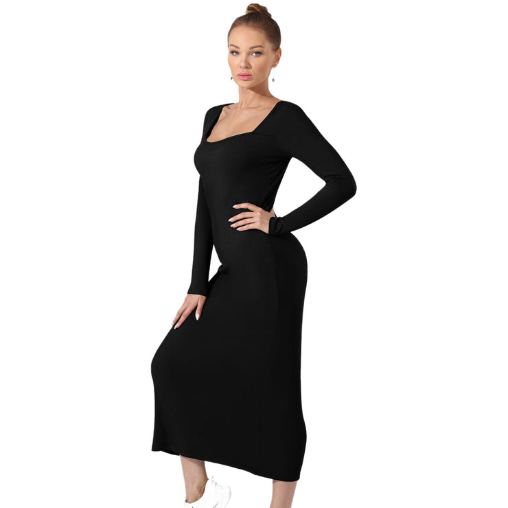 Accentuate Simply Beauty Maxi Dress Deep Neck Solid Color in Black and Coffee Sizes, S, M, L, XL, 2X, 3X, 4X
