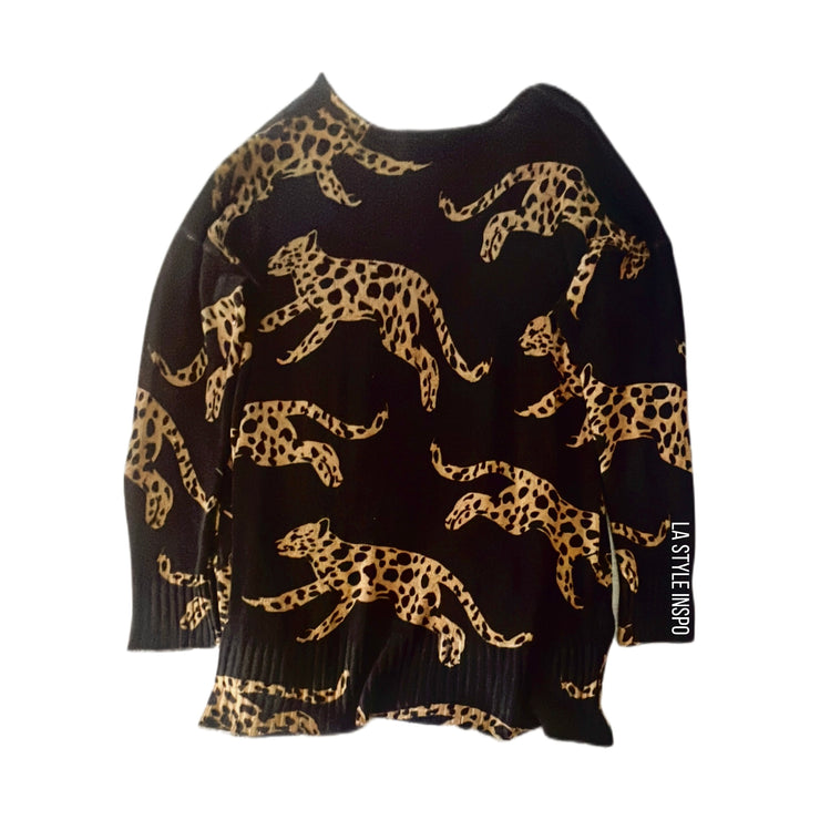 Show Me Your Mumu Hug Me Sweater Oversized Leopard Black Size Medium