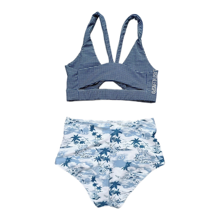 Reformation Set Bikini Palms Blue and Top Size M