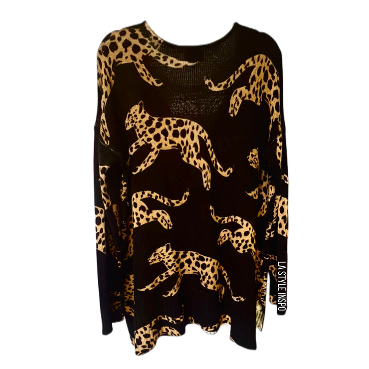 Show Me Your Mumu Hug Me Sweater Oversized Leopard Black Size Medium