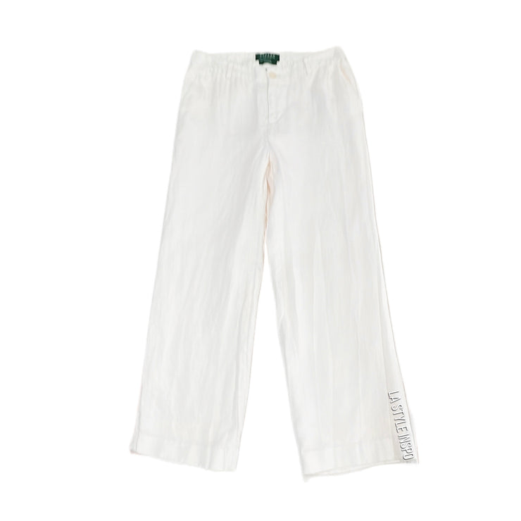 Ralph Lauren Andover Dress Pants Petite Linen Wide Leg Size White S - M
