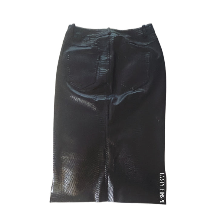Zara Faux Leather Animal Pencil Skirt Front Side Slits Print Black Size M