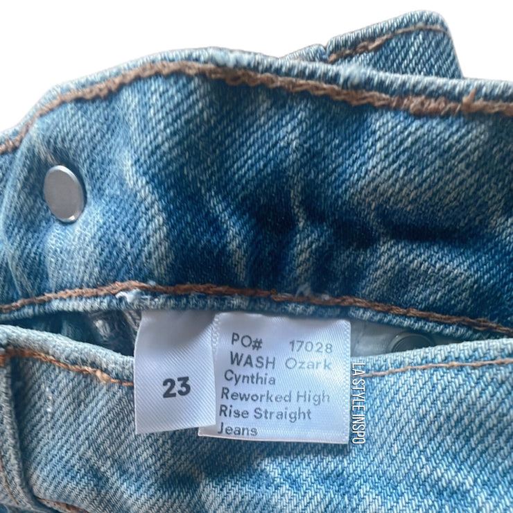 Reformation Jeans Ozark Cynthia High Rise Straight Two-Tone Blue Jeans Size 23