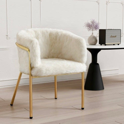 Magno Collection Geometrical Metal legged Lounge Designer Chair in White and Gold 29.9” x 22.2” x 19.7”