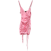 PrettyLittleThing Satin Dress Asymmetrical Adjustable Length in Bubblegum Pink Size 2