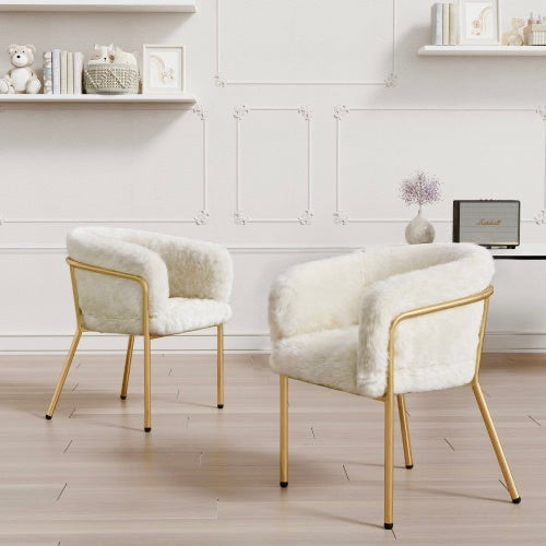 Magno Collection Geometrical Metal legged Lounge Designer Chair in White and Gold 29.9” x 22.2” x 19.7”