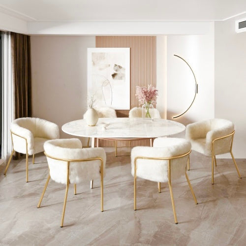 Magno Collection Geometrical Metal legged Lounge Designer Chair in White and Gold 29.9” x 22.2” x 19.7”