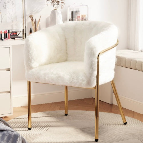 Magno Collection Geometrical Metal legged Lounge Designer Chair in White and Gold 29.9” x 22.2” x 19.7”