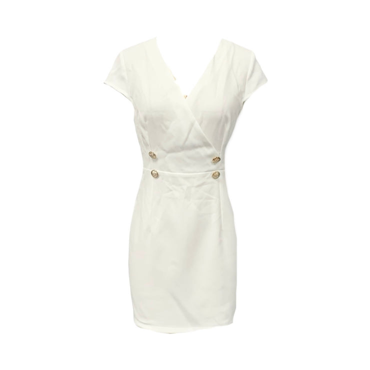 old money white mini dress Classic Beauty Elegant Old Money Womens Dress Casual Short-Sleeve V-Neck Breasted Buttons White Size S,M,L,XL,XXL White / 2XL