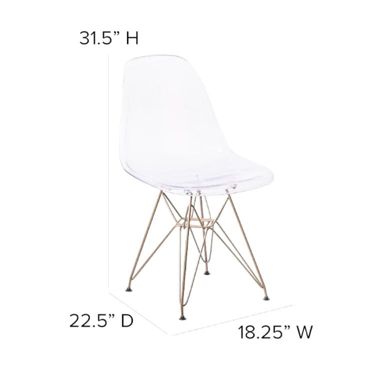 Eames Eiffel Tower Gold Base Ghost Chair Modern Style Clear Transparent with Golden Legs (Set of 2) Dining Chairs