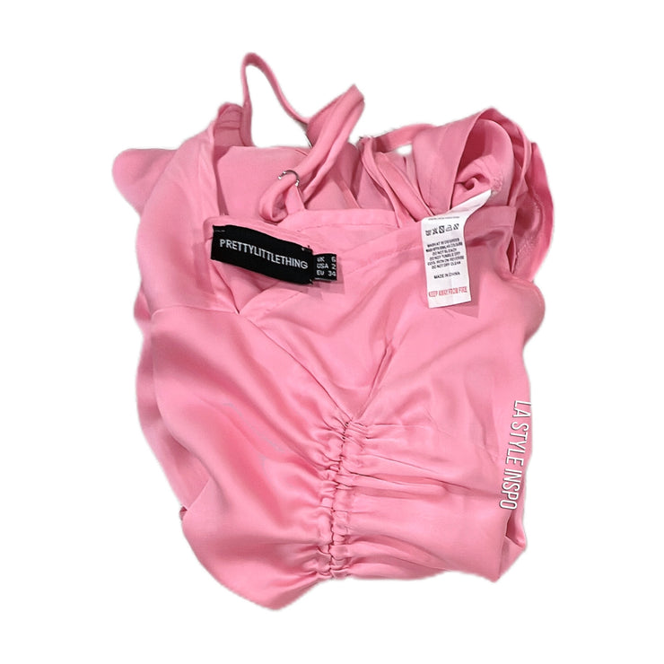 PrettyLittleThing Satin Dress Asymmetrical Adjustable Length in Bubblegum Pink Size 2