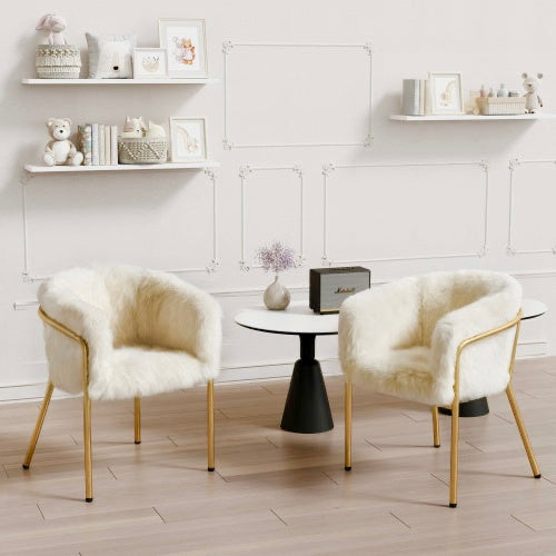 Magno Collection Geometrical Metal legged Lounge Designer Chair in White and Gold 29.9” x 22.2” x 19.7”