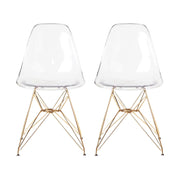 Eames Eiffel Tower Gold Base Ghost Chair Modern Style Clear Transparent with Golden Legs (Set of 2) Dining Chairs