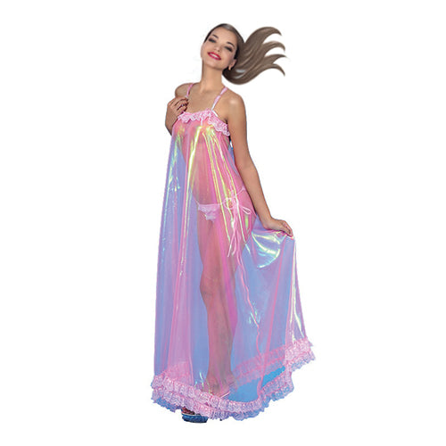 Glossy Unicorn Goddess Fantasy Maxi Dress Sling Lace Sheer Bright Size S, M, L, XL