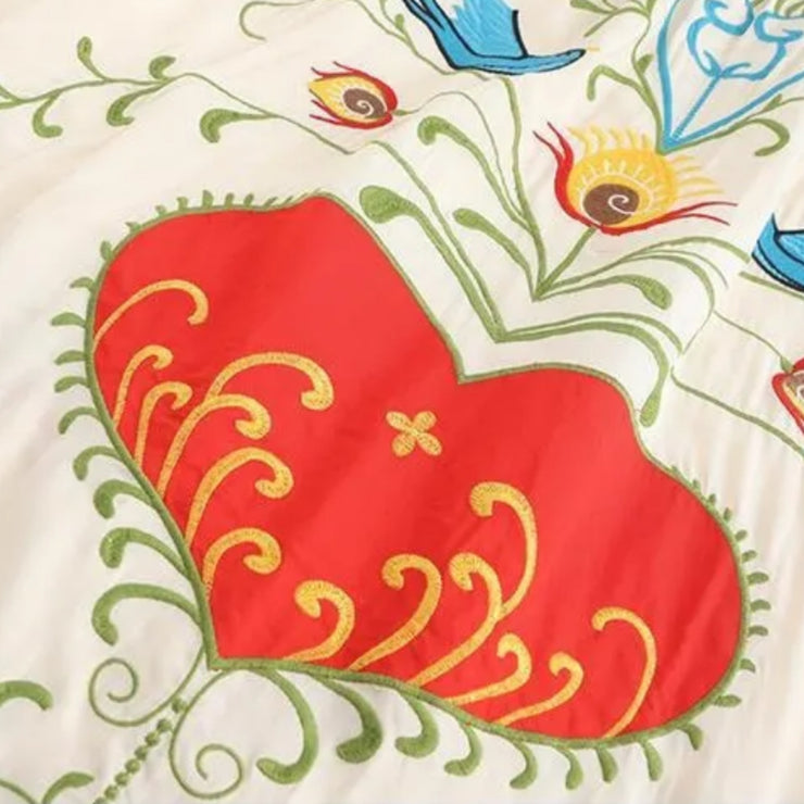Boho Embroidered Hearts Maxi Dress Kimono Long Sleeved Tassel in White Size S, M, L, XL