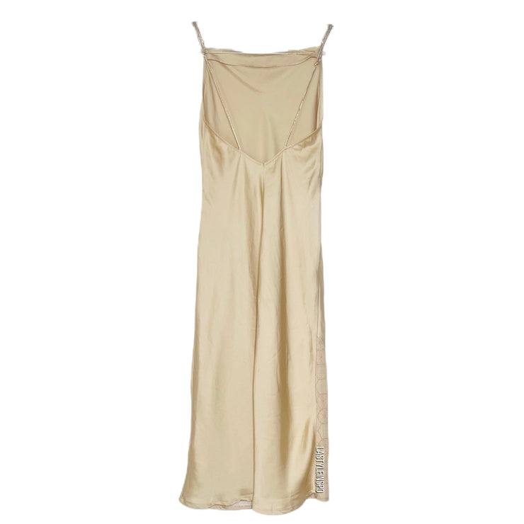 Amateras Satin Maxi Dress Nude Beige Japan Size Small