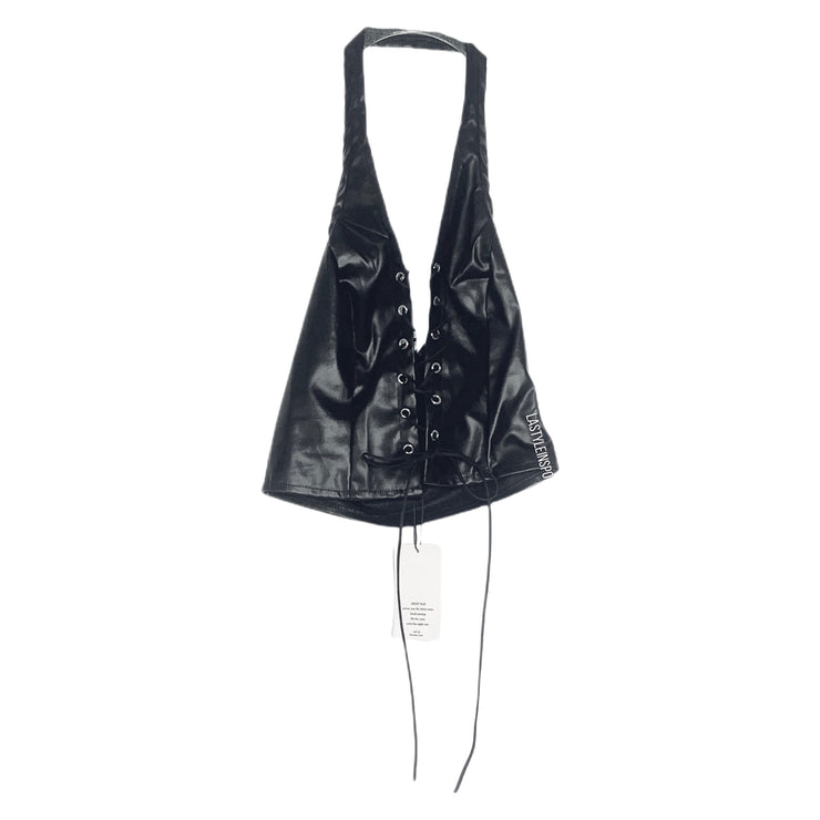 NEW Vegan Leather Black Halter Top Cross Strap As Seen on SZA XS