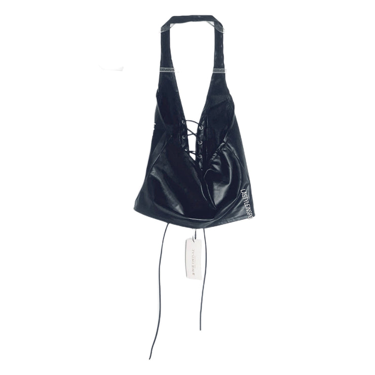 NEW Vegan Leather Black Halter Top Cross Strap As Seen on SZA XS