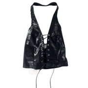 NEW Vegan Leather Black Halter Top Cross Strap As Seen on SZA XS